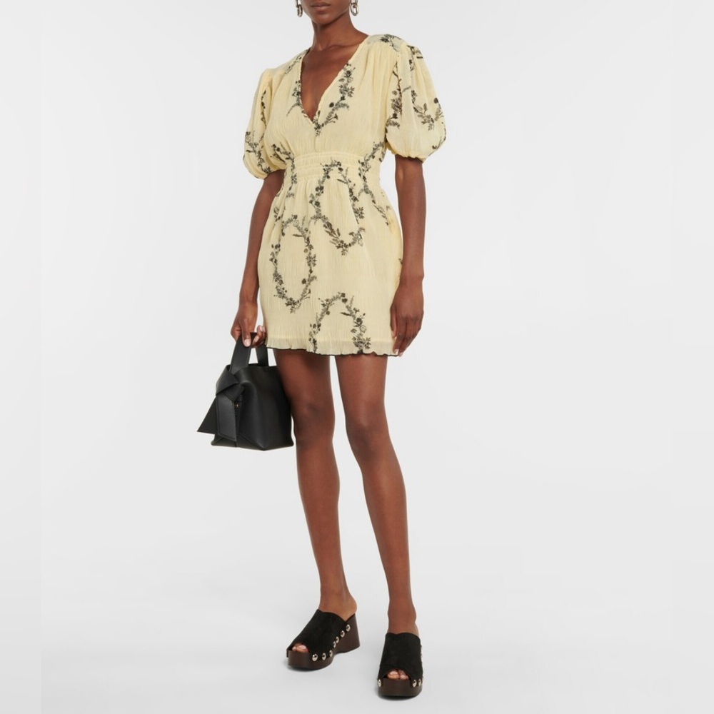 NWT Ganni Pleated Georgette Mini Dress